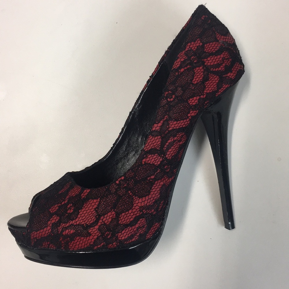 Lace open toe high heels